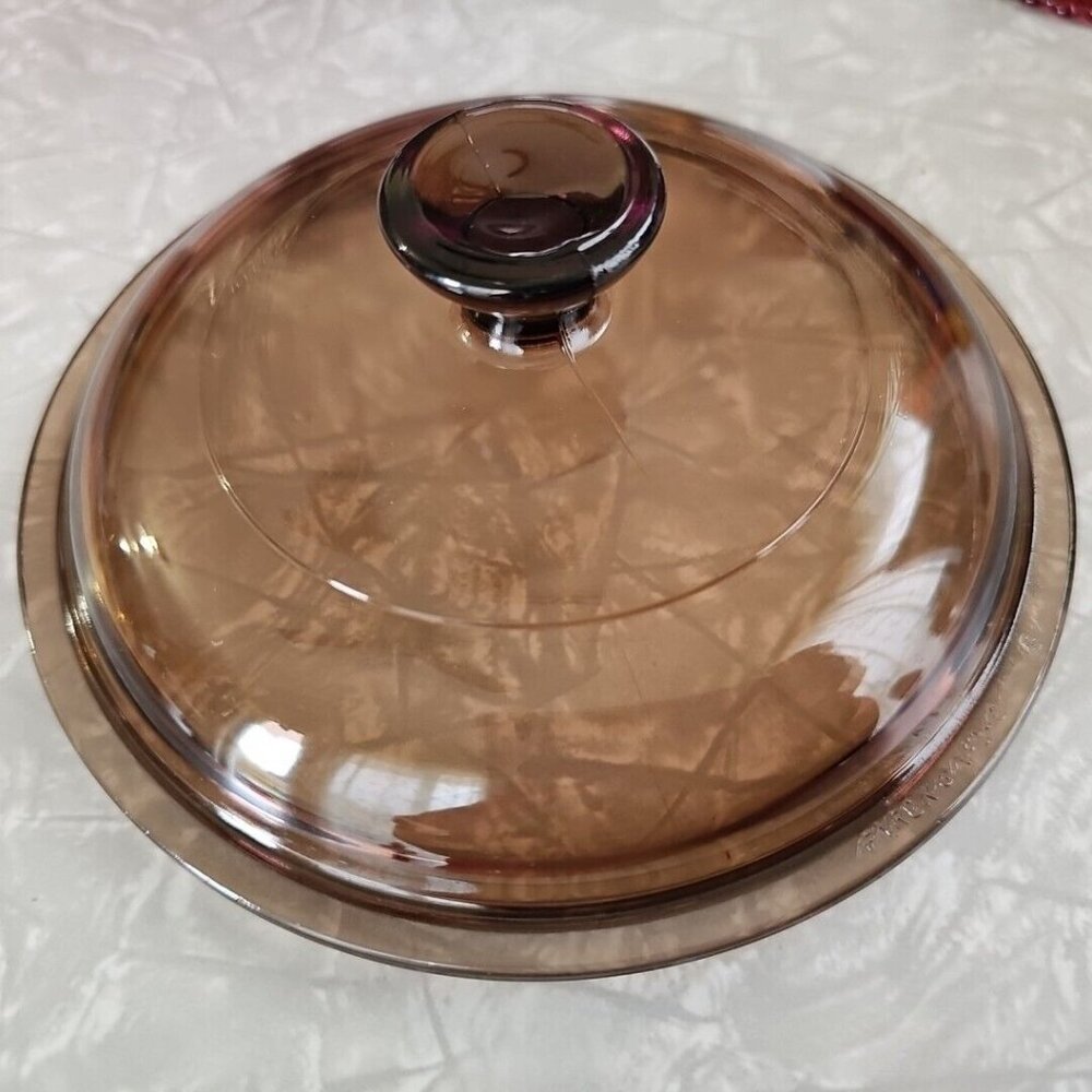 Pyrex Visions & Fireside V-1-C Amber Lid 6.5" small brown round glass top - Picture 3 of 8